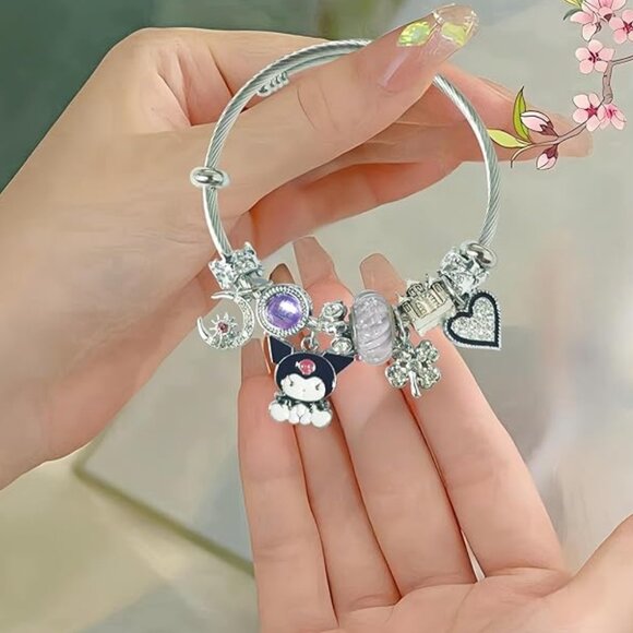 NEW Hello Kitty Cute Charm Bracelet, Adjustable Stainless Steel Composite Bangle - Picture 1 of 2